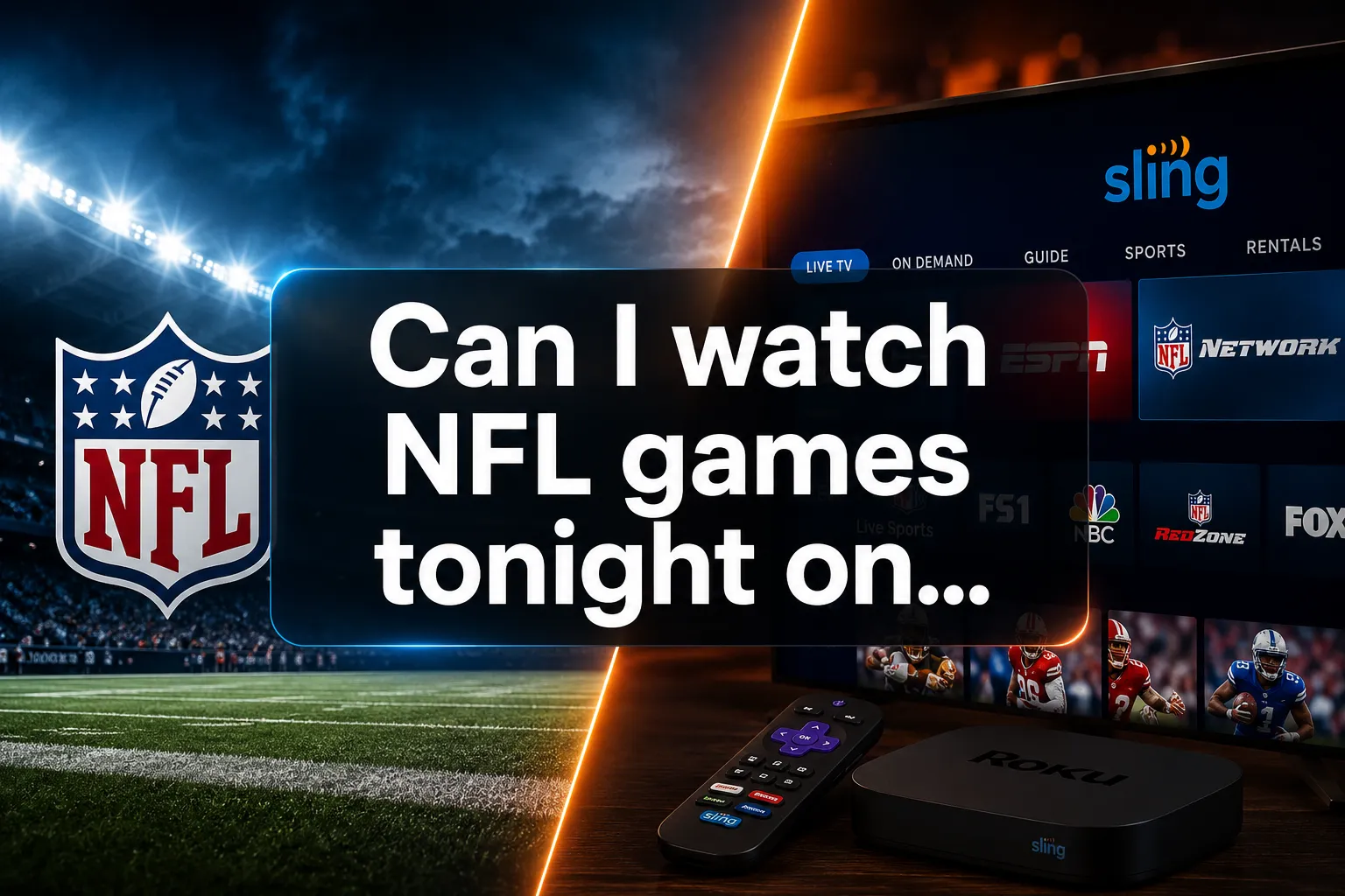 Professional () hero image with 'Can I watch NFL games tonight on...' in white on dark semi-transparent panel, centered with