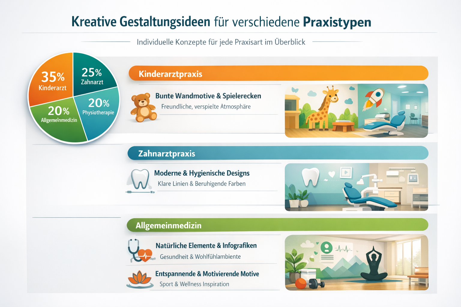 Professional infographic for article "Arztpraxis Bekleben: Der komplette Guide für professionelle Praxisgestaltung 2026", section: "Kreative