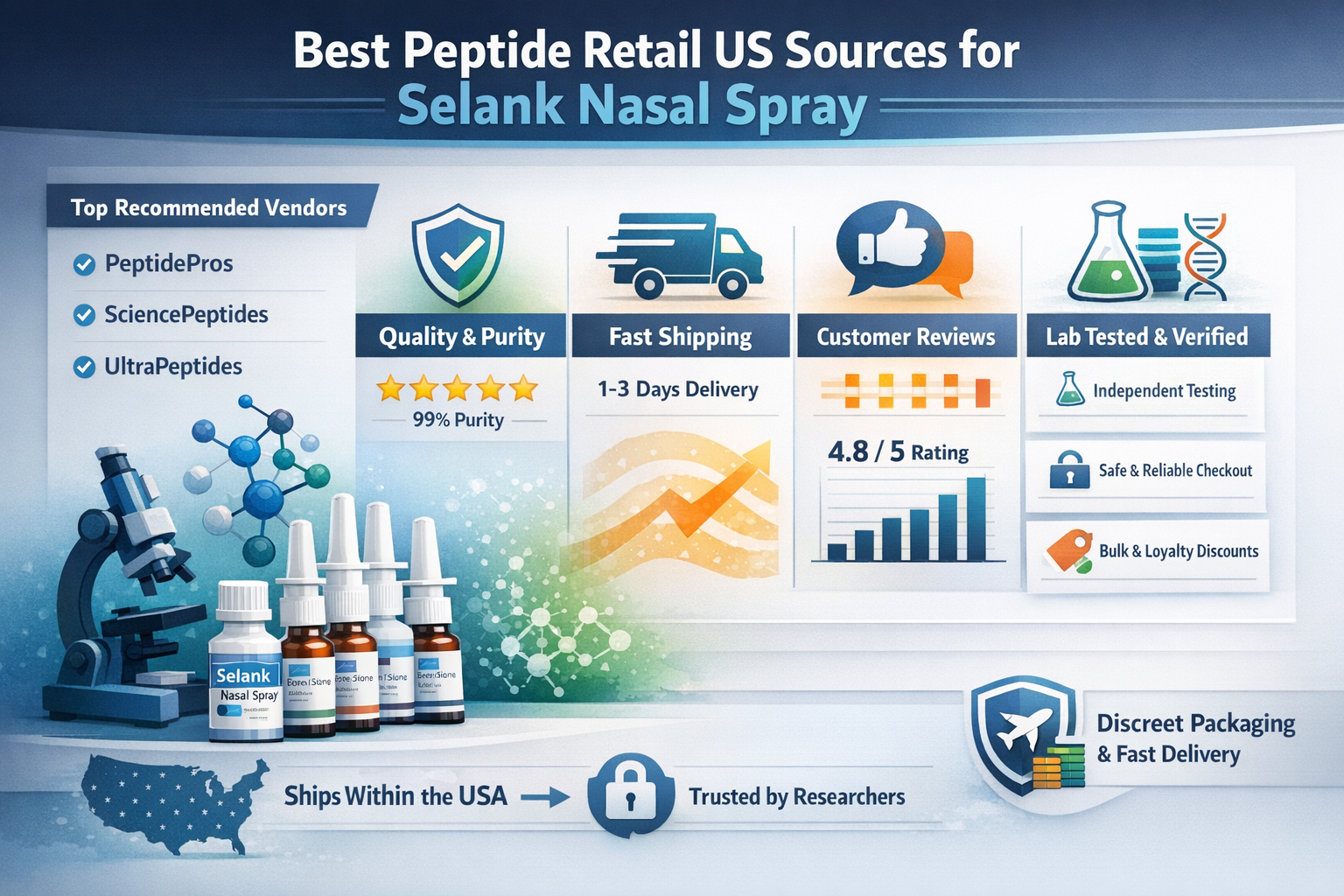 Professional landscape infographic (1536x1024) for article "Where to Buy Selank Nasal Spray: A Comprehensive Guide for Peptide Researchers i