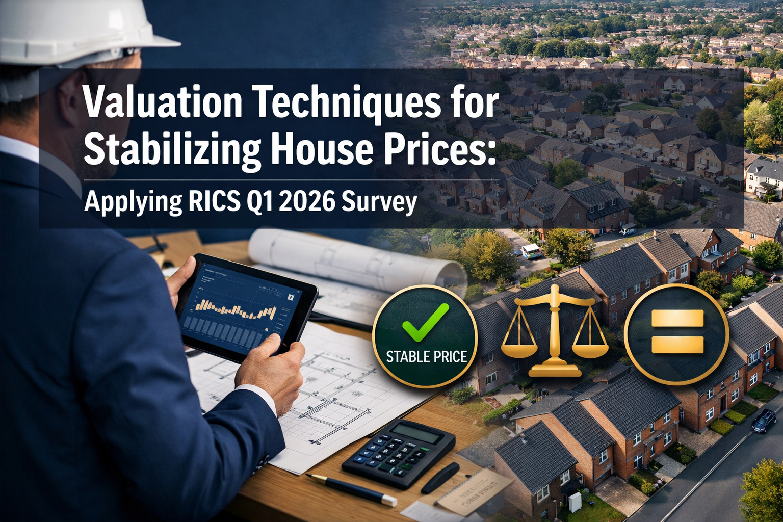 Professional () editorial hero image featuring 'Valuation Techniques for Stabilizing House Prices: Applying RICS Q1 2026
