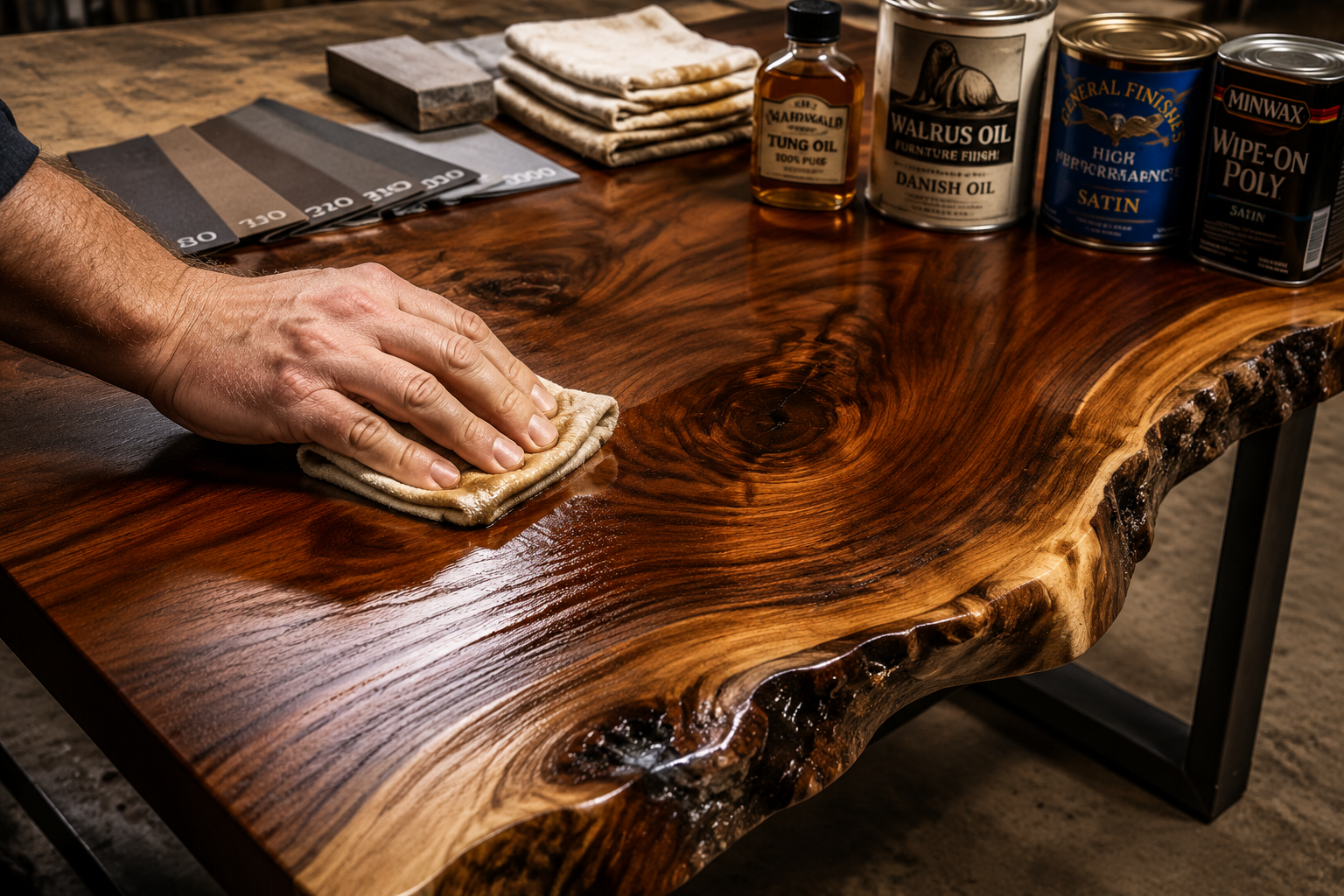 Detailed () image for the 'Finishing Your Live Edge Masterpiece: Sanding, Sealing, and Protection' section, showcasing a
