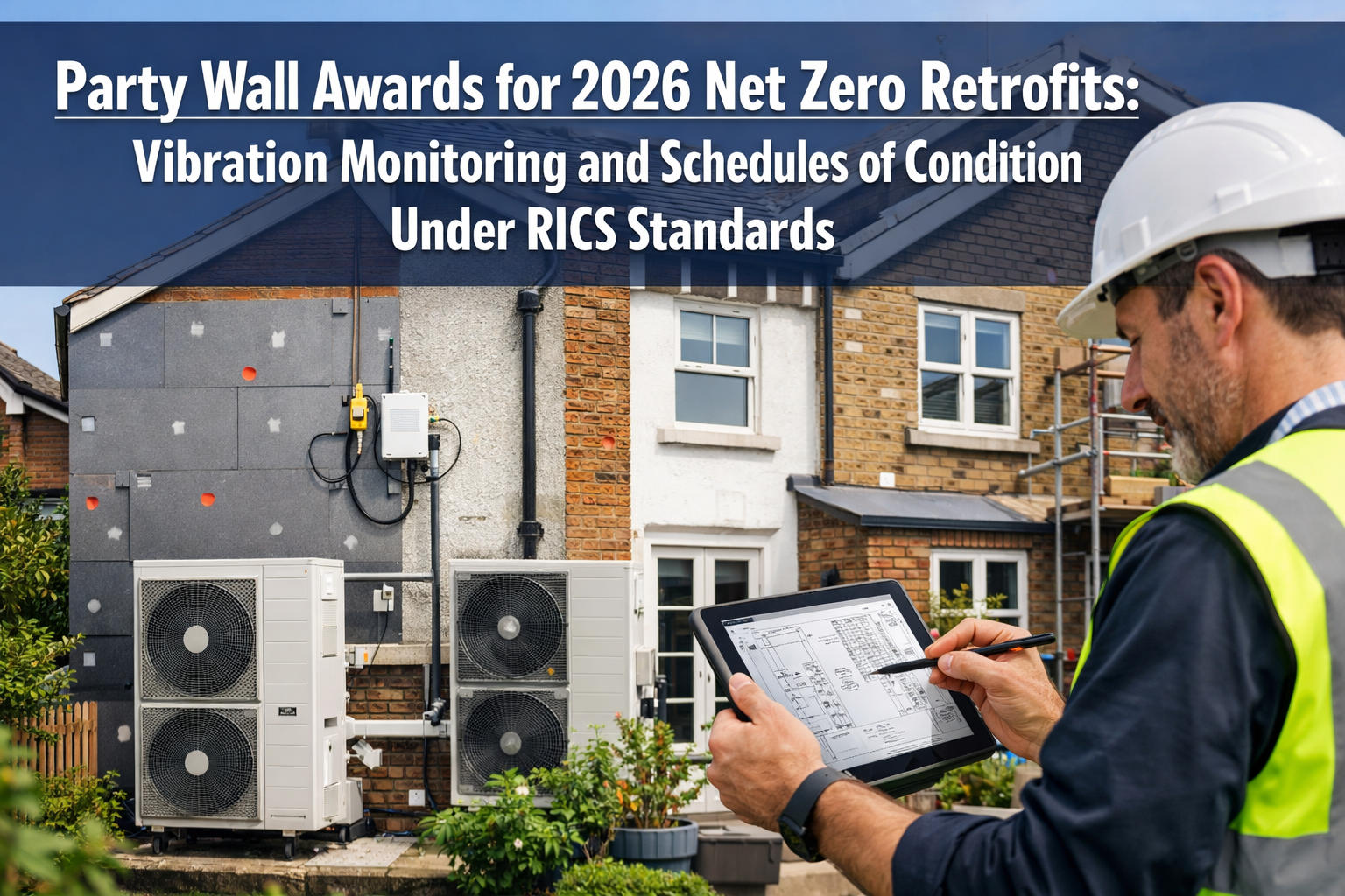 Professional () hero image with 'Party Wall Awards for 2026 Net Zero Retrofits: Vibration Monitoring and Schedules of