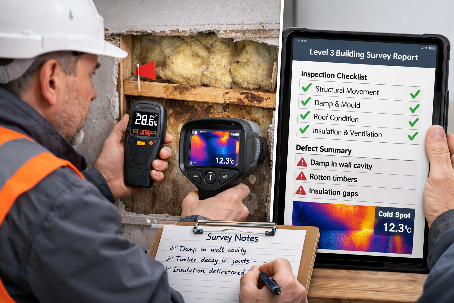 Detailed () image showing professional chartered surveyor conducting comprehensive Level 3 building survey inspection inside