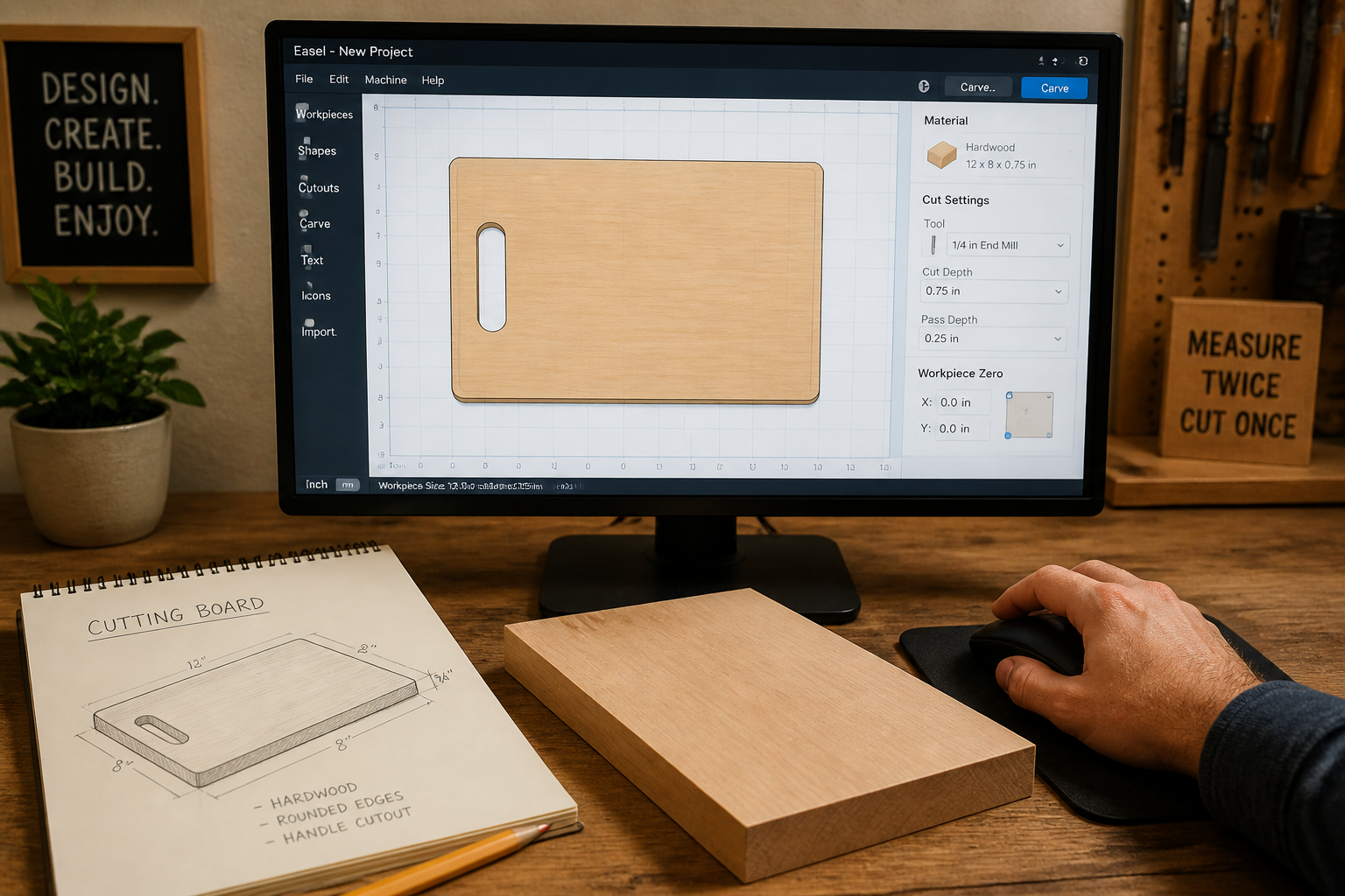 Detailed () image for the 'Your First Project: Designing a Simple Woodworking Item' section. The image focuses on a hands-on