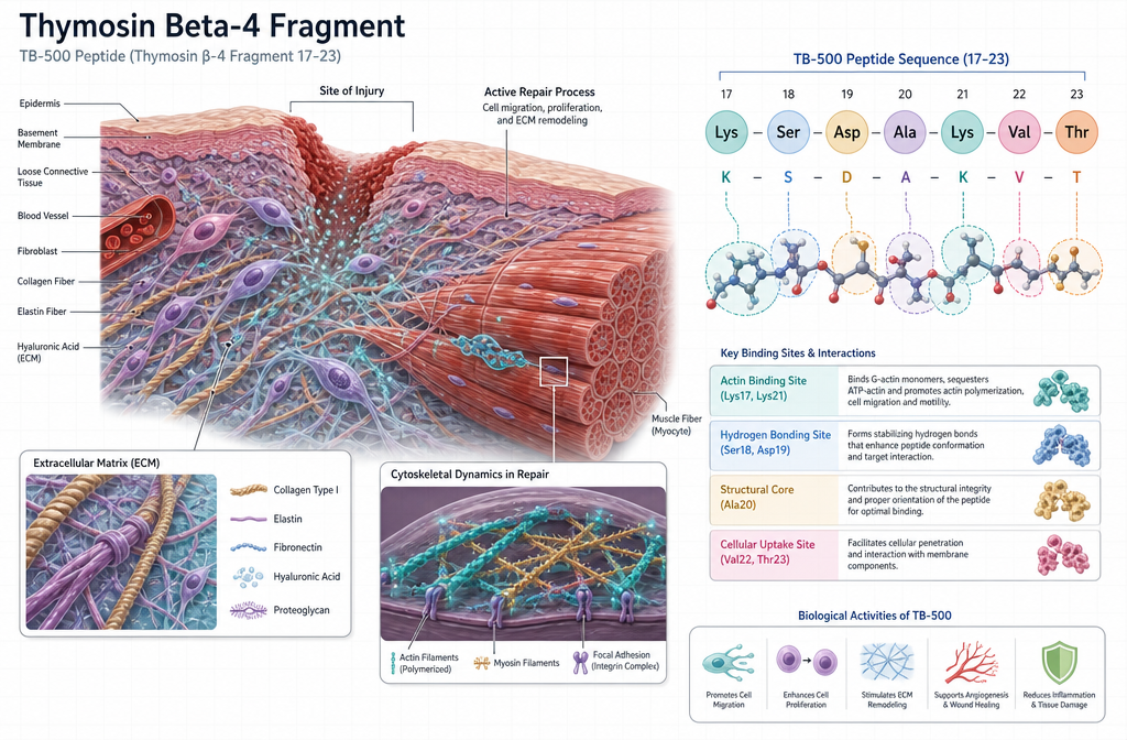 Detailed () scientific illustration showing a cross-section of human connective tissue and muscle fibers undergoing cellular