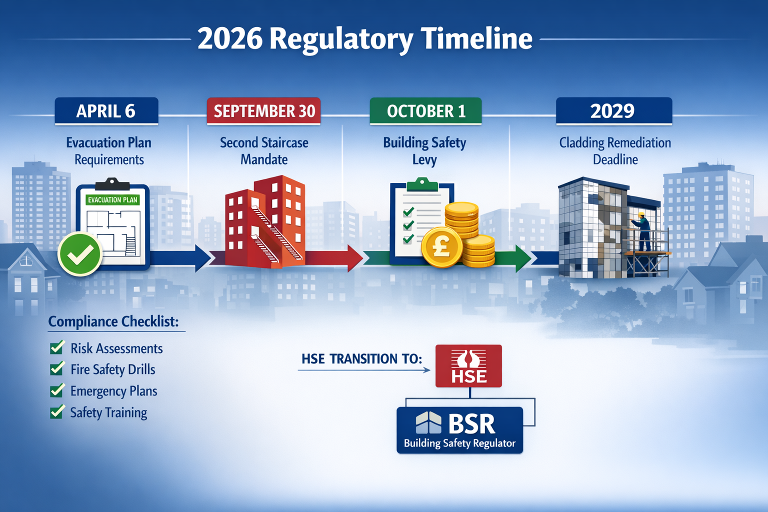 Detailed () infographic-style image presenting 2026 regulatory timeline visualization with four distinct milestone markers:
