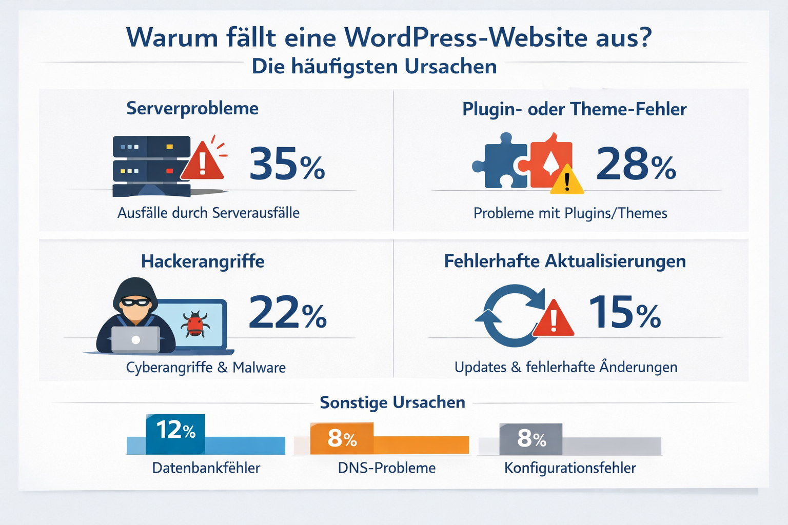 Professional infographic for article "WordPress Website Ausgefallen Reparatur: Der vollständige Leitfaden 2026", section: