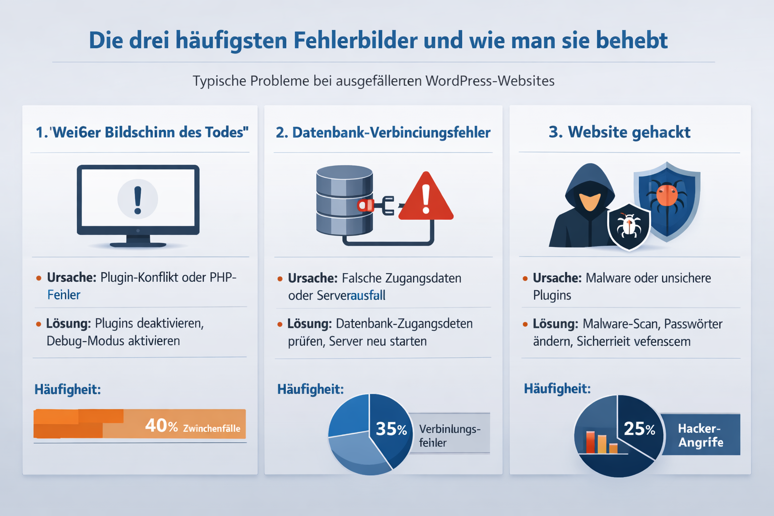 Professional infographic for article "WordPress Website Ausgefallen Reparatur: Der vollständige Leitfaden 2026", section: