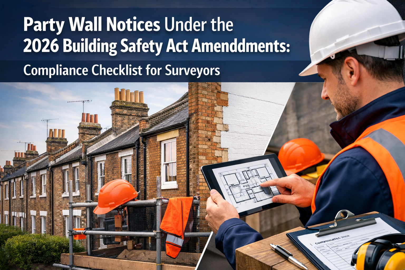 Professional () hero image featuring 'Party Wall Notices Under the 2026 Building Safety Act Amendments: Compliance Checklist