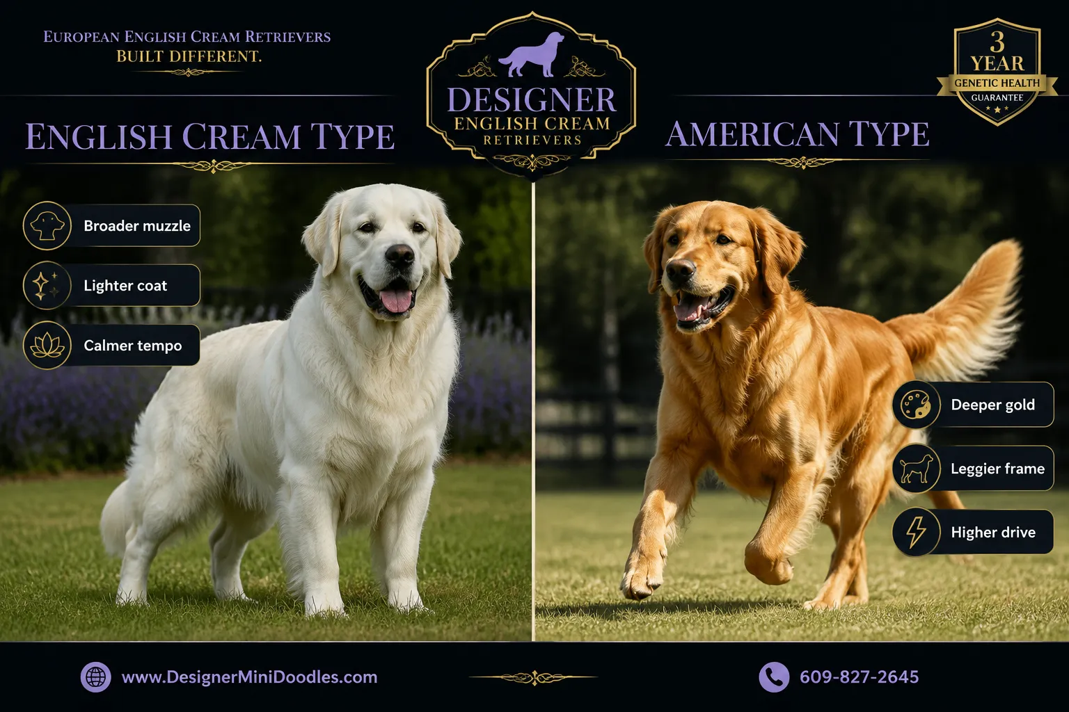 English Cream Golden Retriever vs American Golden Retriever