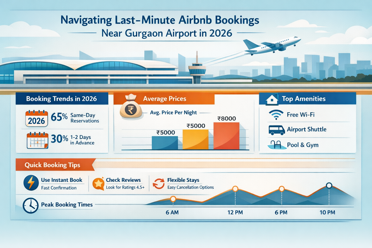 Professional landscape infographic (1536x1024) for article "Airbnb Near Gurgaon Airport: Best Last-Minute Stay Options", section: "Navigatin