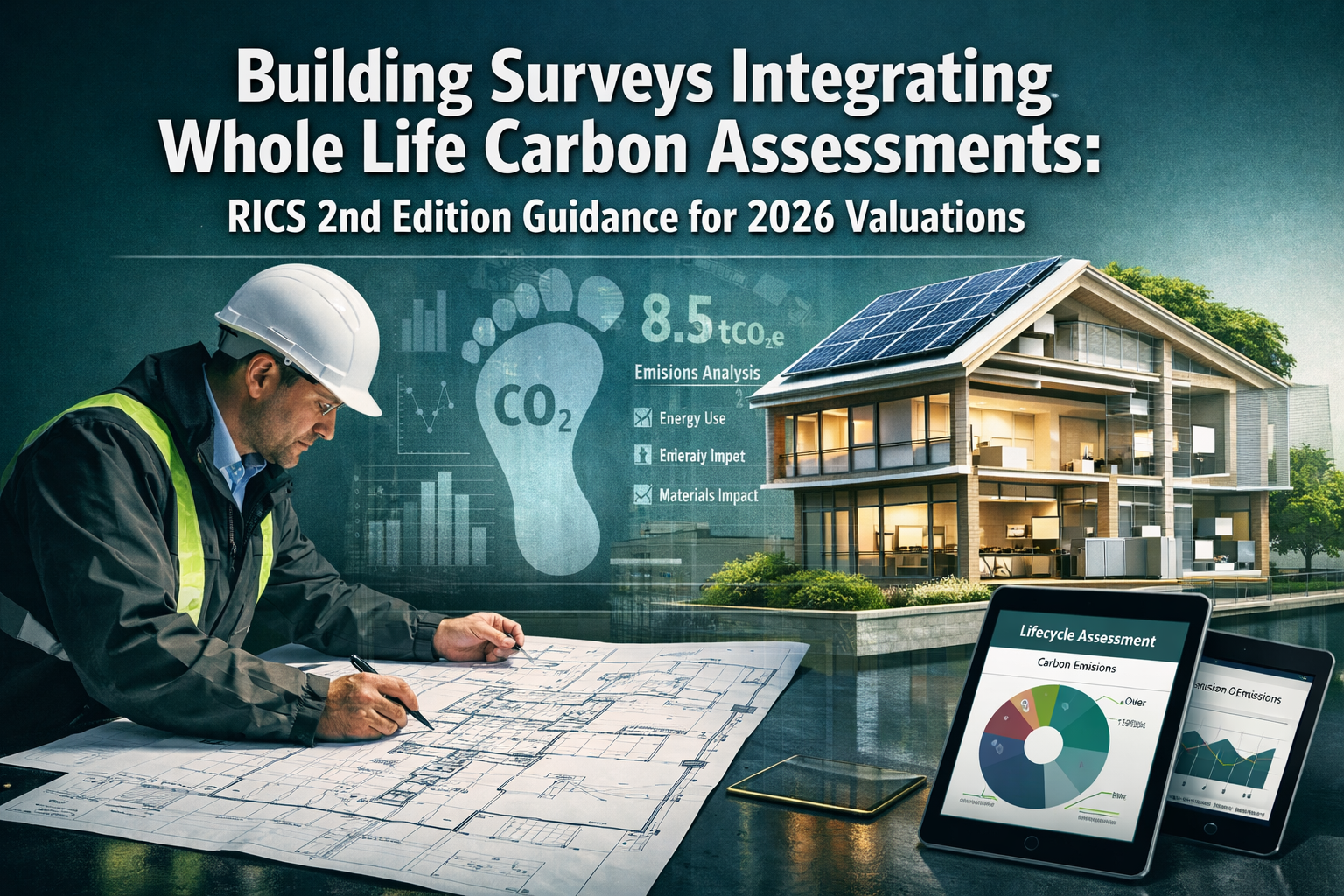 Professional () hero image featuring 'Building Surveys Integrating Whole Life Carbon Assessments: RICS 2nd Edition Guidance