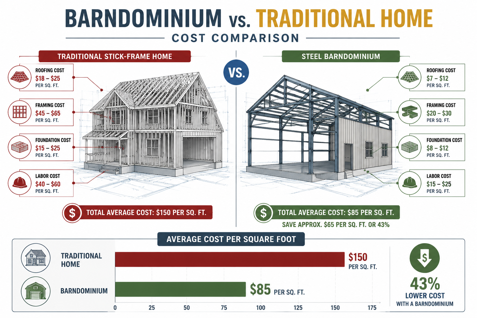 How Much Cheaper Are Barndominiums Compared to Traditional Home Construction