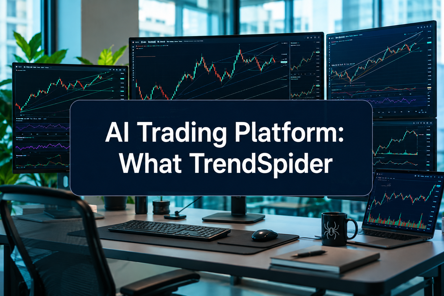 Professional () editorial hero image with short (≤42 chars): 'AI Trading Platform: What TrendSpider', crisp white on a dark
