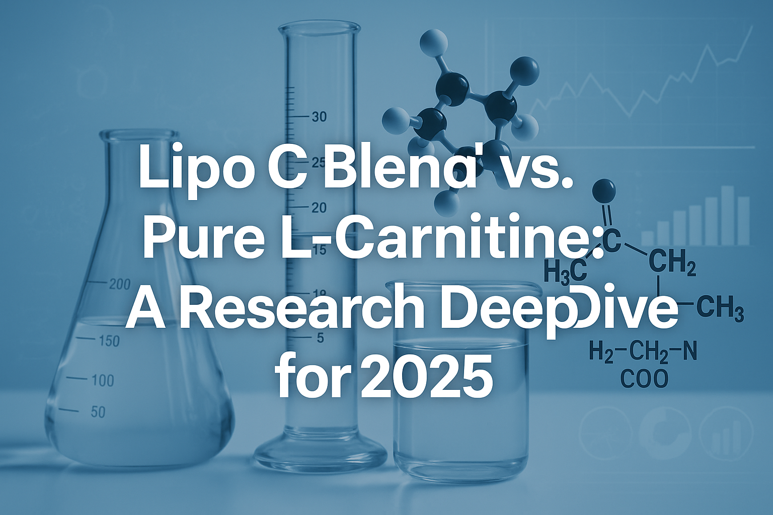 Professional landscape hero image (1536x1024) with bold text overlay: 'Lipo C Blend vs. Pure L-Carnitine: A Research Deep Dive for 2025', mo