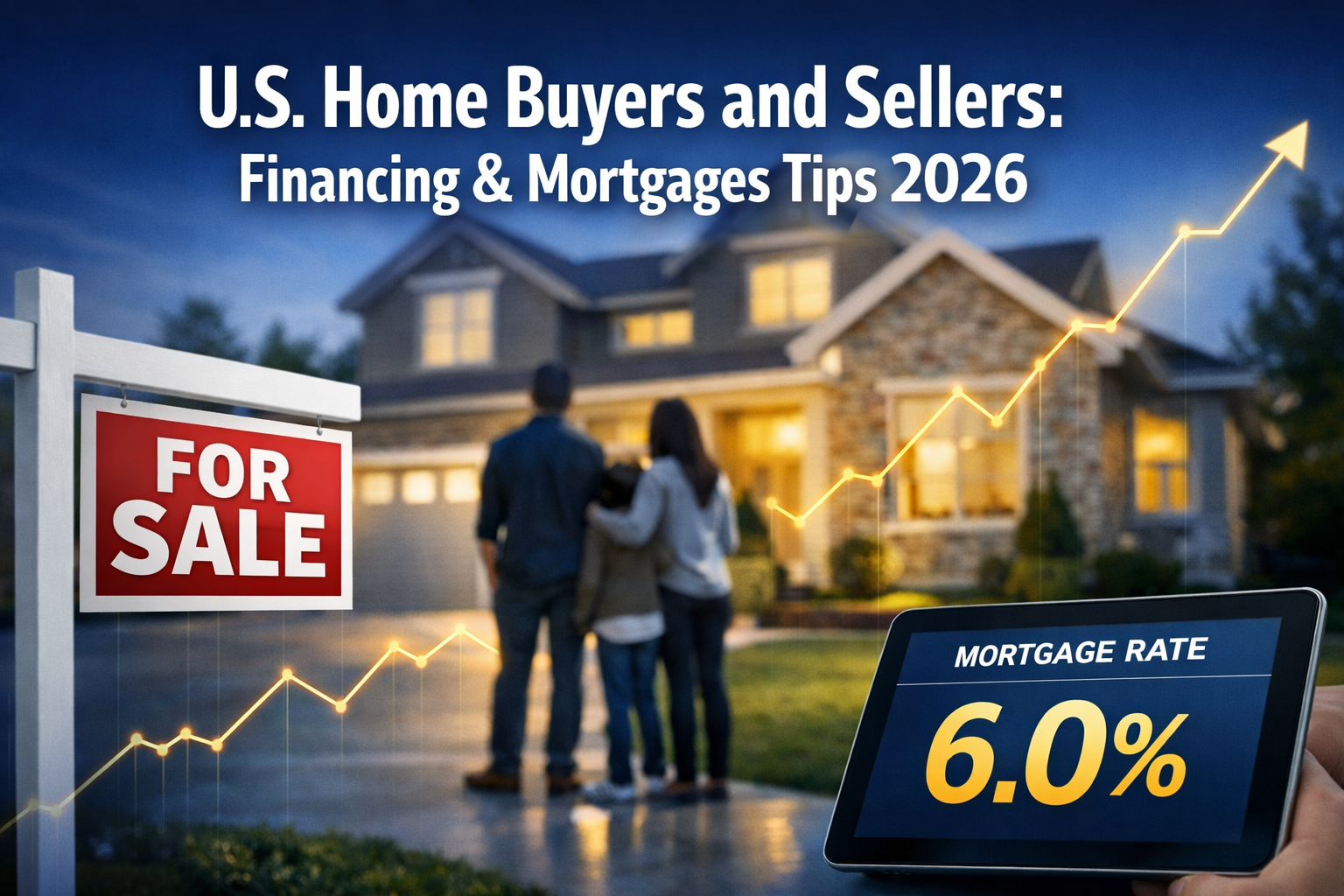 Professional () hero image featuring 'U.S Home Buyers and Sellers: Financing & Mortgages Tips 2026' in extra large white