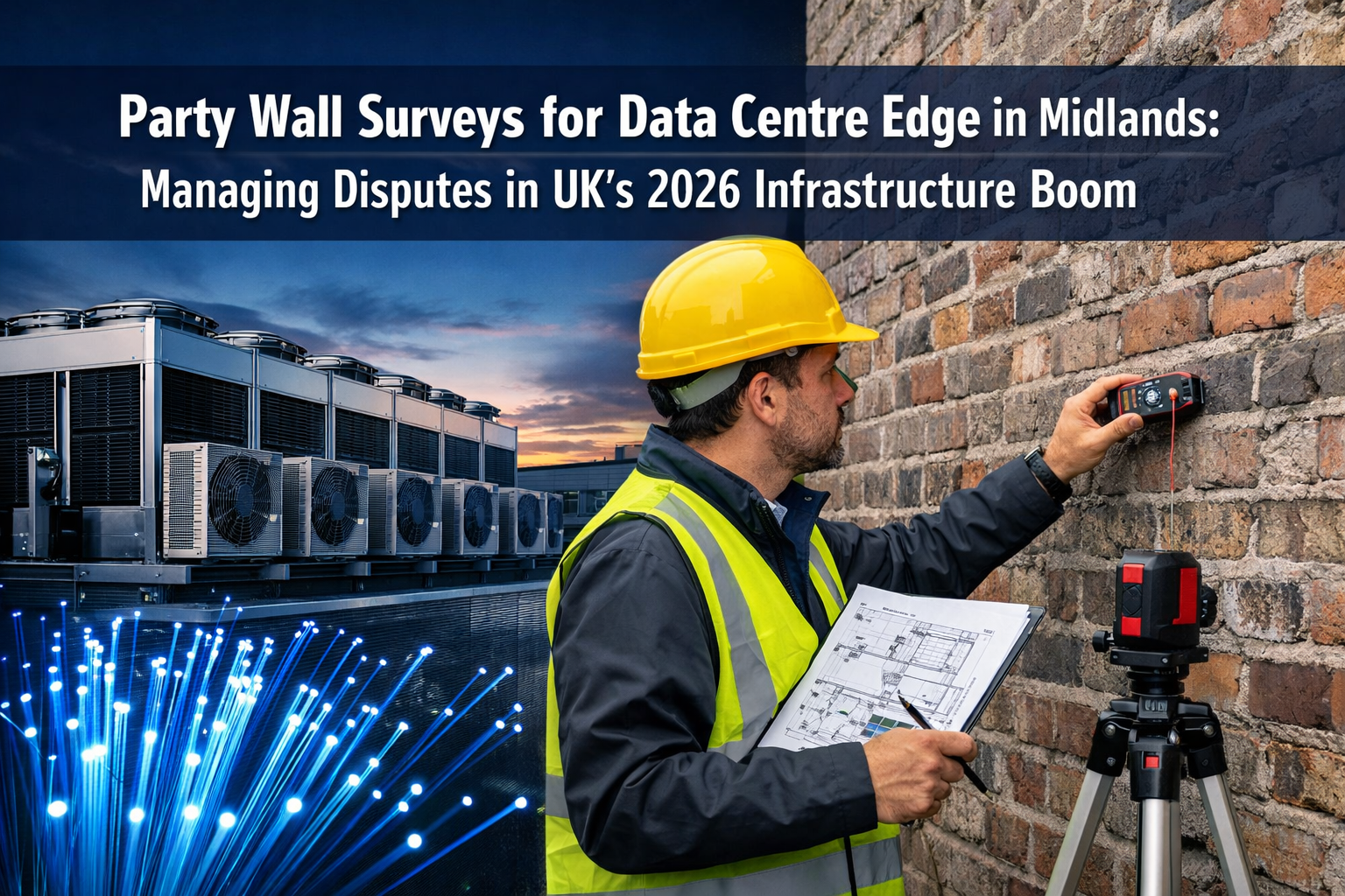 Professional () hero image with 'Party Wall Surveys for Data Centre Edge in Midlands: Managing Disputes in UK's 2026