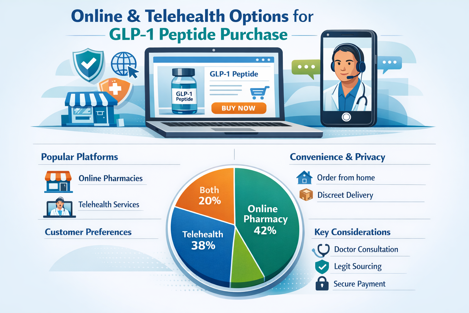 Professional landscape infographic (1536x1024) for article "Where to Buy GLP-1 Peptide: Your Complete 2026 Guide to Safe and Legal Sources",