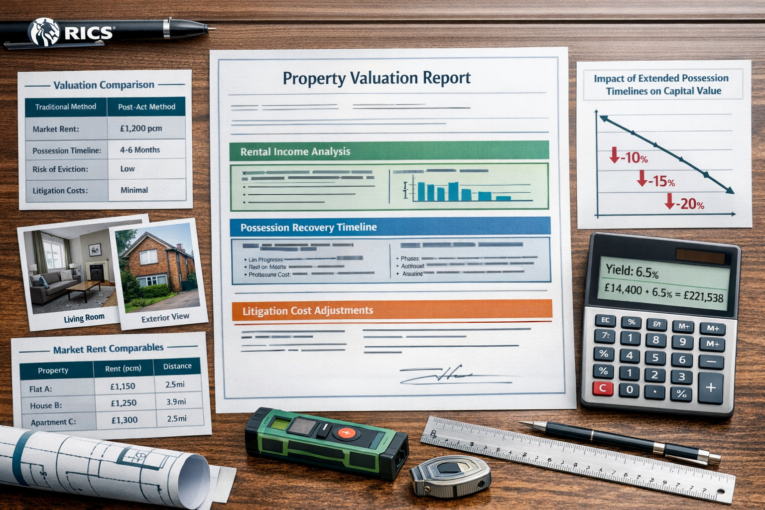 Detailed () image depicting RICS valuation methodology for periodic tenancies: central focus on property valuation report