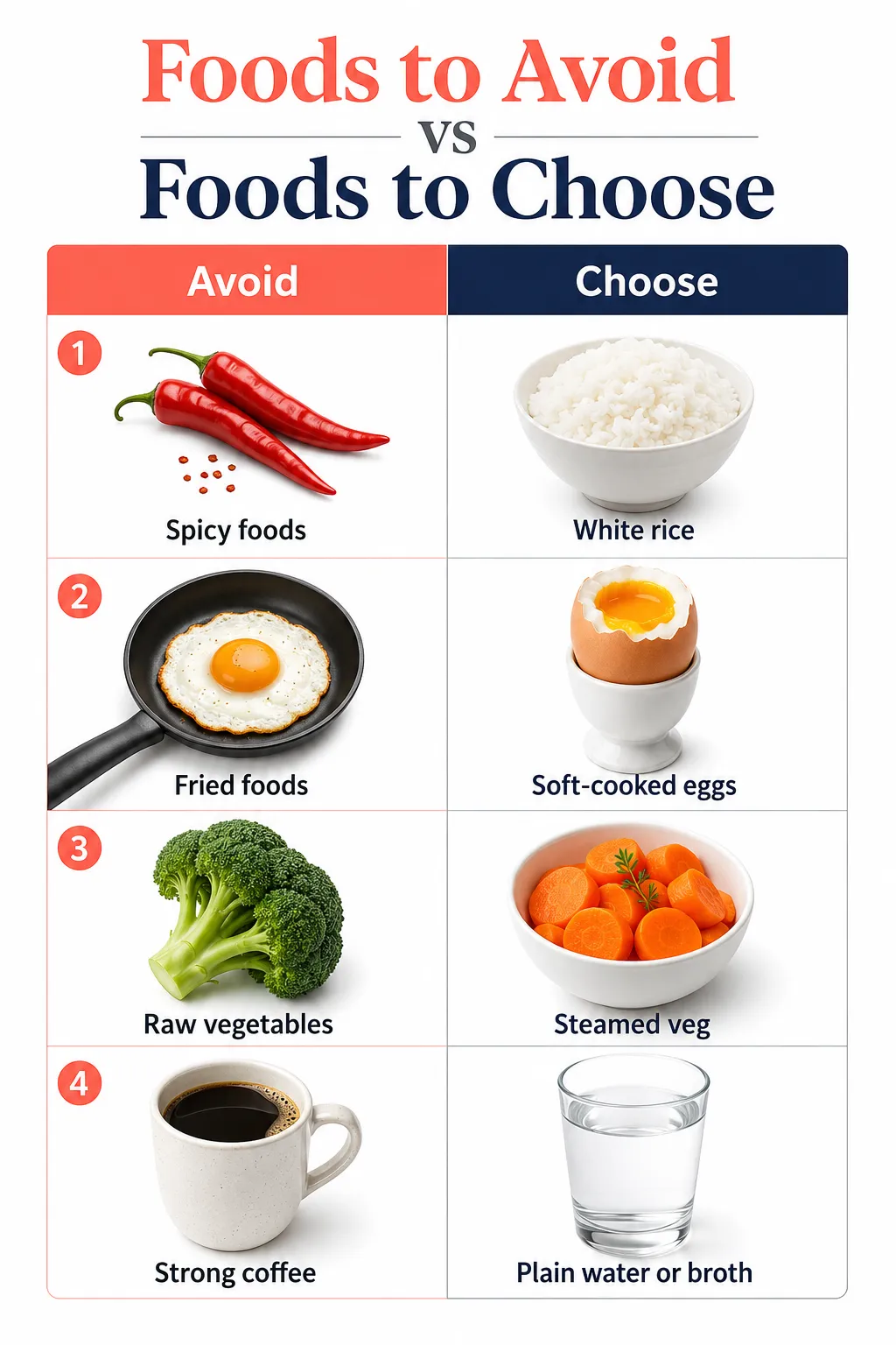Foods to avoid and foods to choose on a bland diet