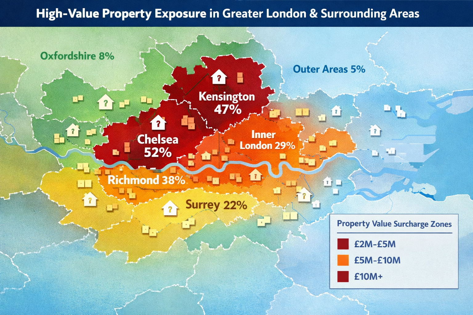 () regional risk heat map of Greater London and surrounding counties showing differential HVCTS exposure zones, color-coded
