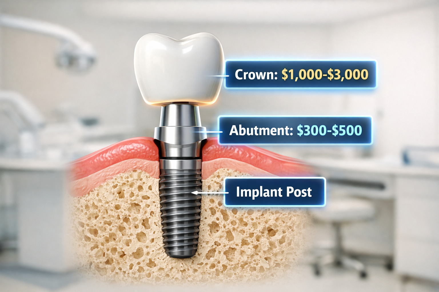 Detailed () image focusing on a clear, anatomically correct diagram of a dental implant, highlighting the three distinct