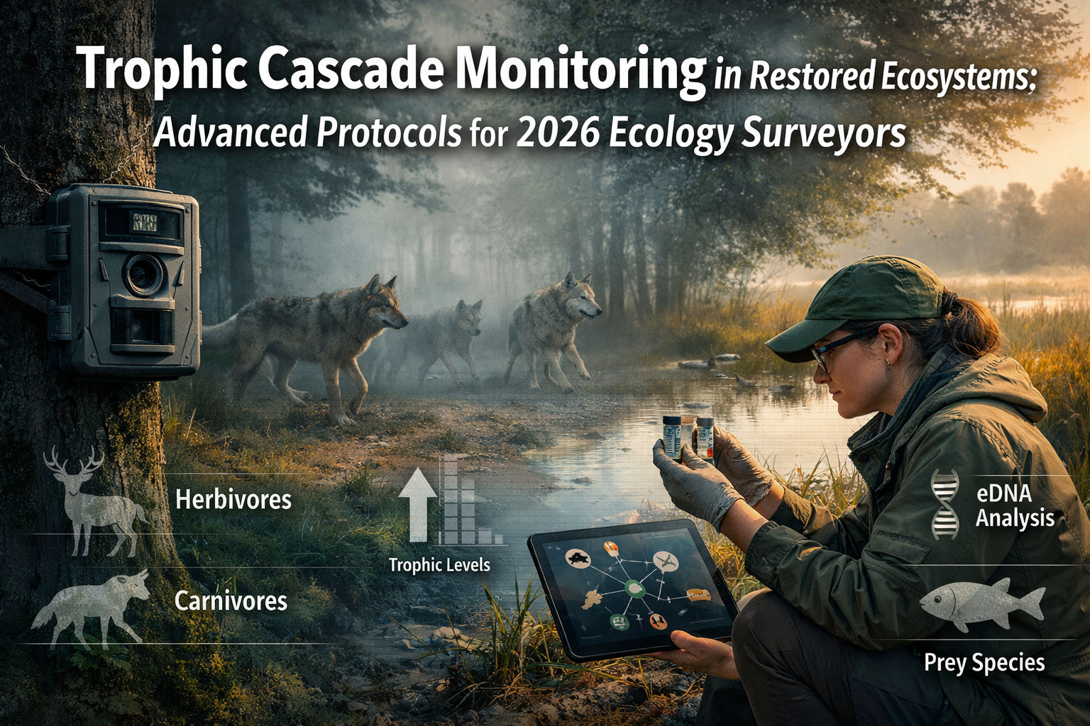 Professional () hero image featuring 'Trophic Cascade Monitoring in Restored Ecosystems: Advanced Protocols for 2026 Ecology