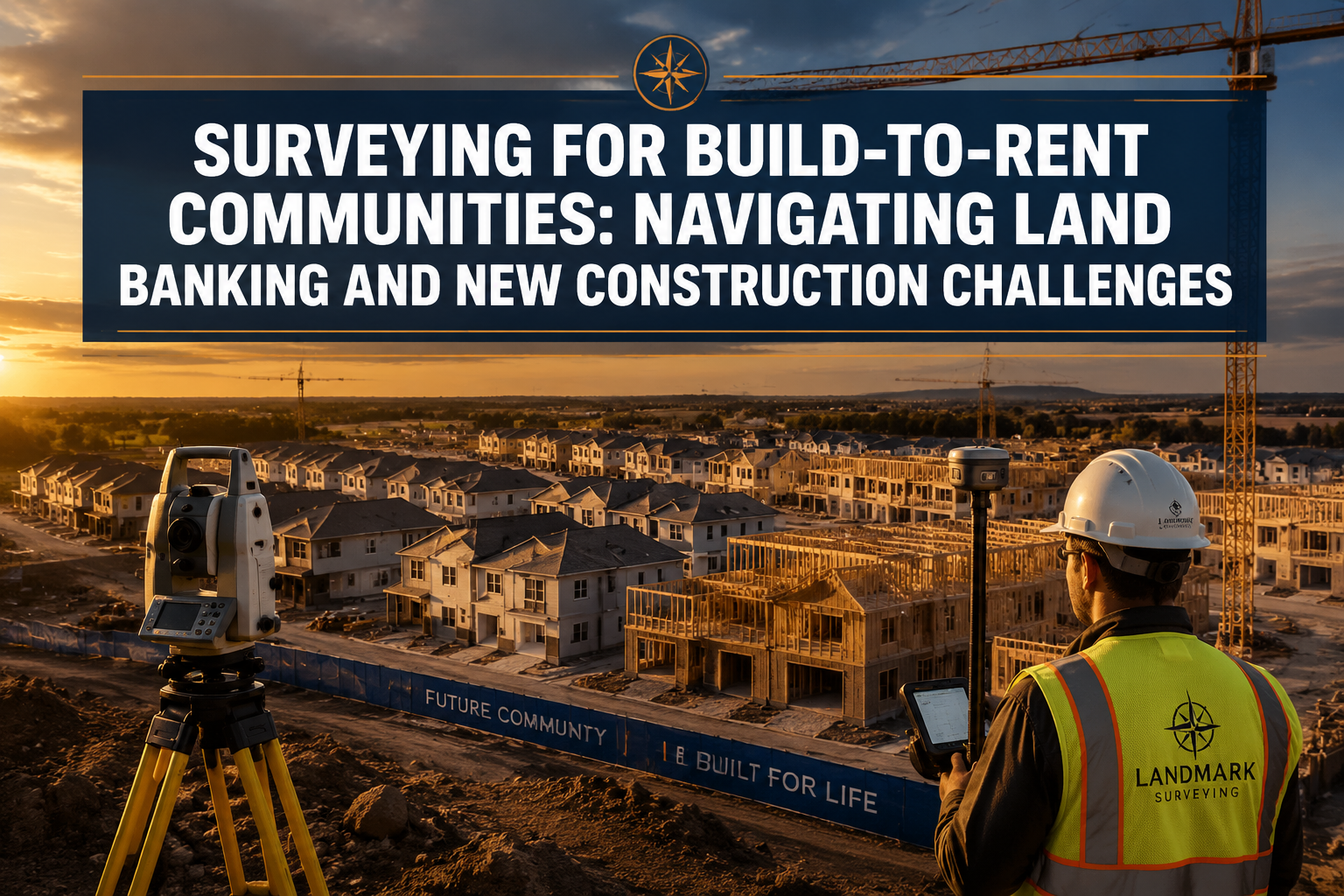 Professional () hero image with : 'Surveying for Build-to-Rent Communities: Navigating Land Banking and New Construction