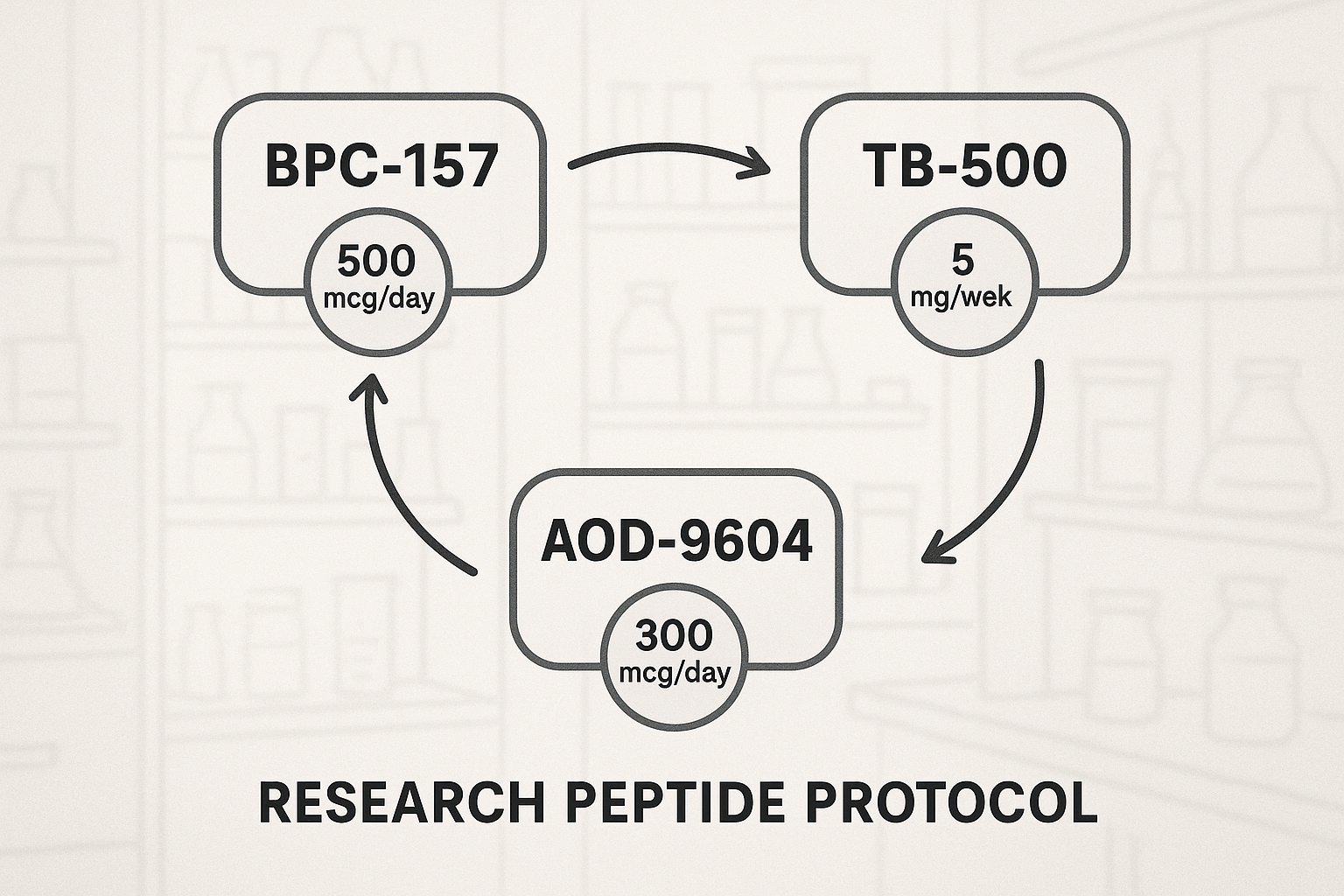 A series of small, interconnected diagrams illustrating the strategic rotation and stacking of different peptides, such as BPC-157, TB-500,