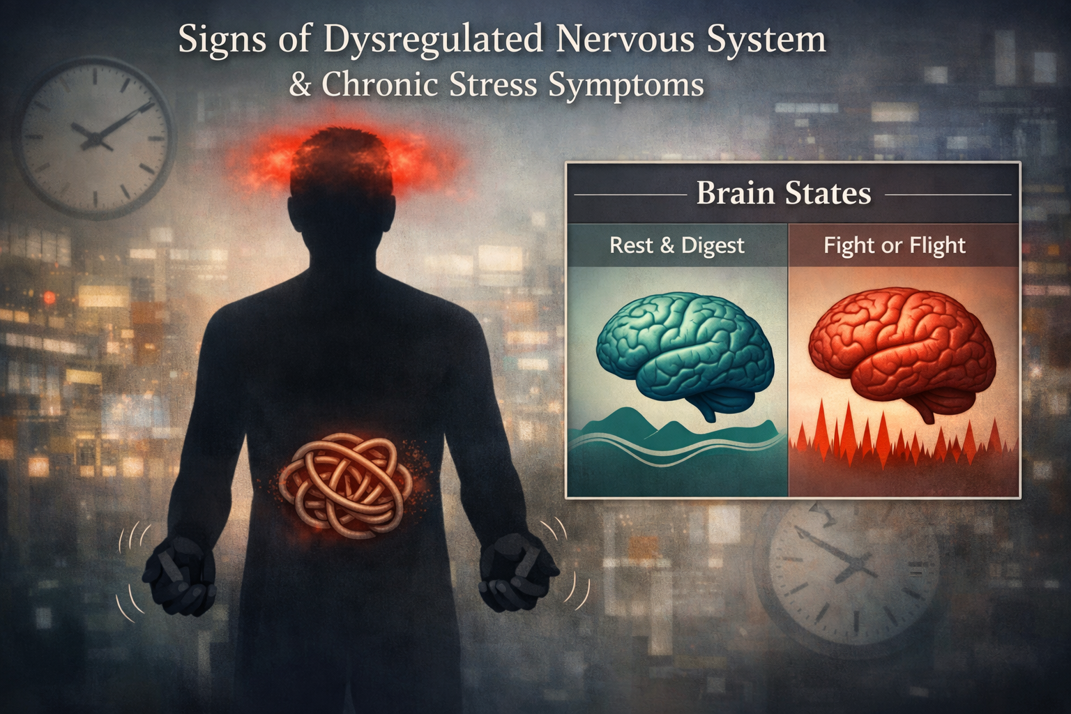 9 Silent Signs Your Nervous System Is Dysregulated (And How to Heal) 2 Do not write in Hindi on the images. Must write in English only. Landscape format (1536x1024) image illustrating the concept of 'signs of dy