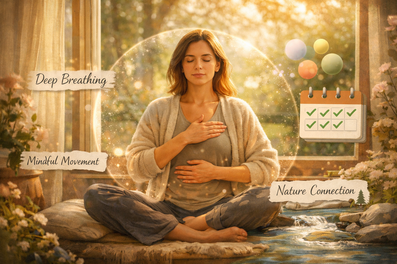 9 Silent Signs Your Nervous System Is Dysregulated (And How to Heal) 3 Do not write in Hindi on the images. Must write in English only. Detailed landscape format (1536x1024) image focused on 'nervous system heal