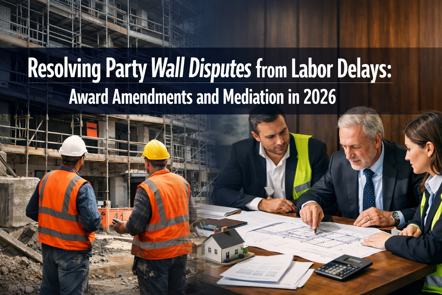 Professional () hero image featuring 'Resolving Party Wall Disputes from Labor Delays: Award Amendments and Mediation in