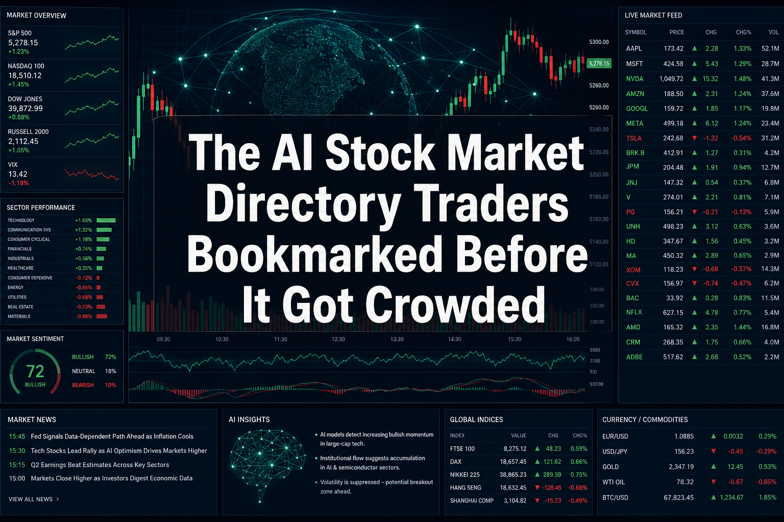 Professional () hero image with : 'The AI Stock Market Directory Traders Bookmarked Before It Got Crowded' in extra large