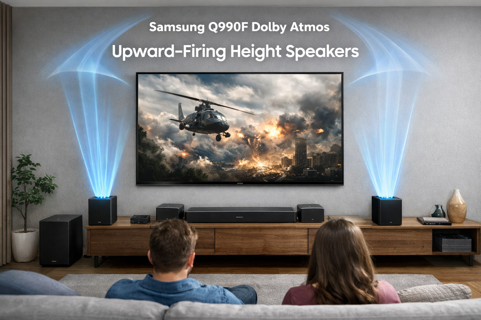Samsung HW Q990F Samsung Q990F Dolby Atmos height speakers firing upward demonstration
