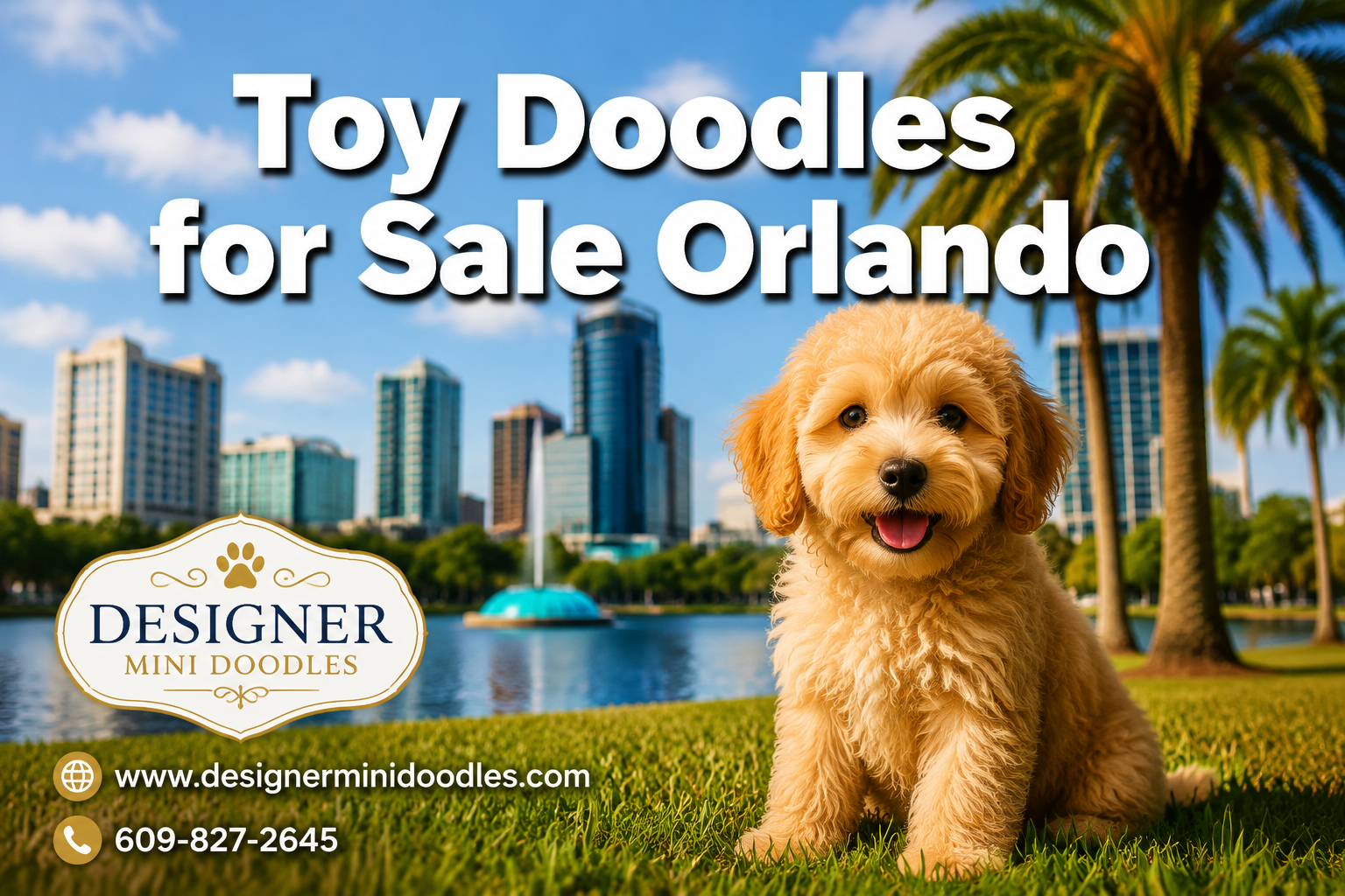 Professional () hero image featuring 'Toy Doodles for Sale Orlando' in extra large white with dark effect, centered in upper