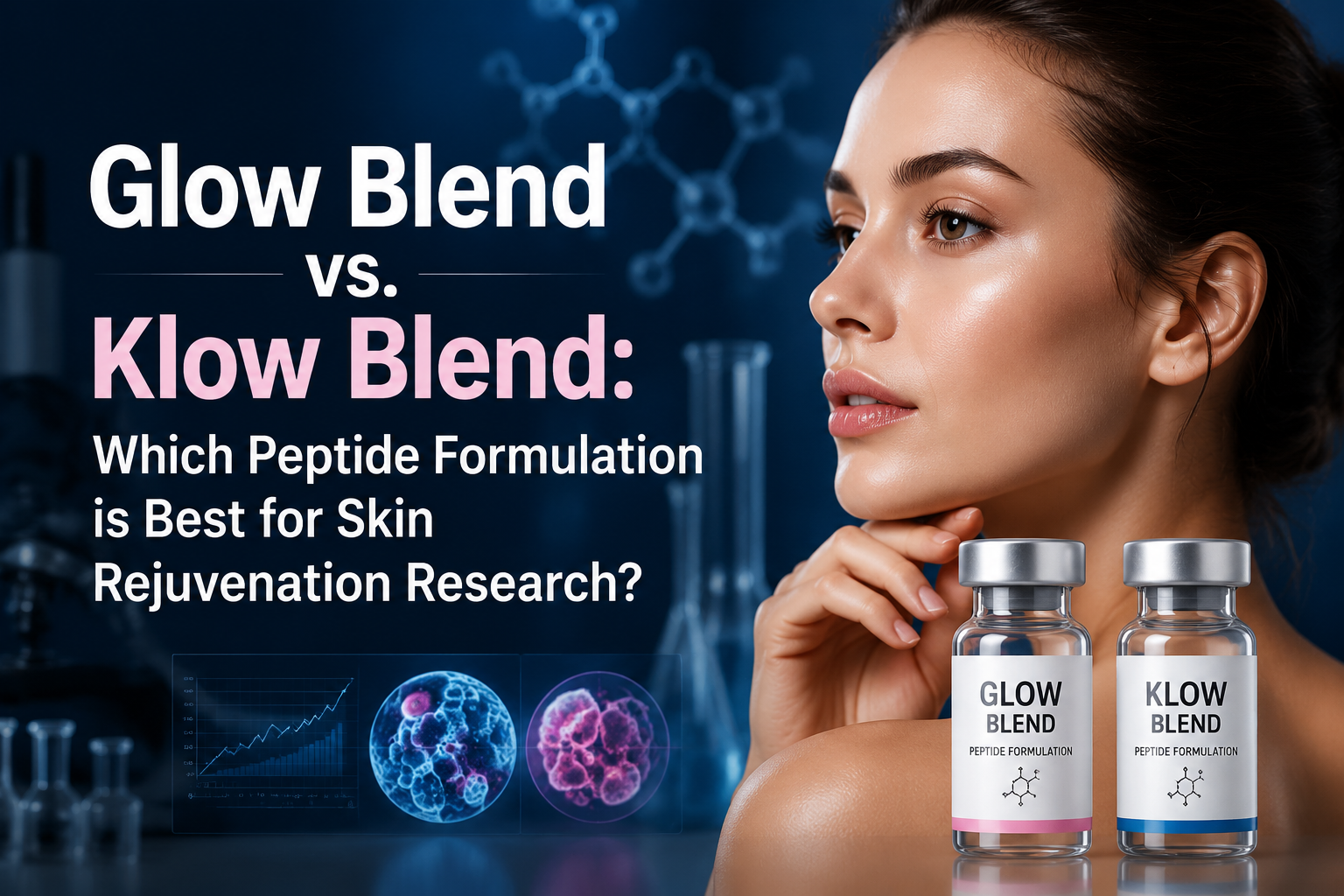 Professional landscape hero image () with : "Glow Blend vs. Klow Blend: Which Peptide Formulation is Best for Skin