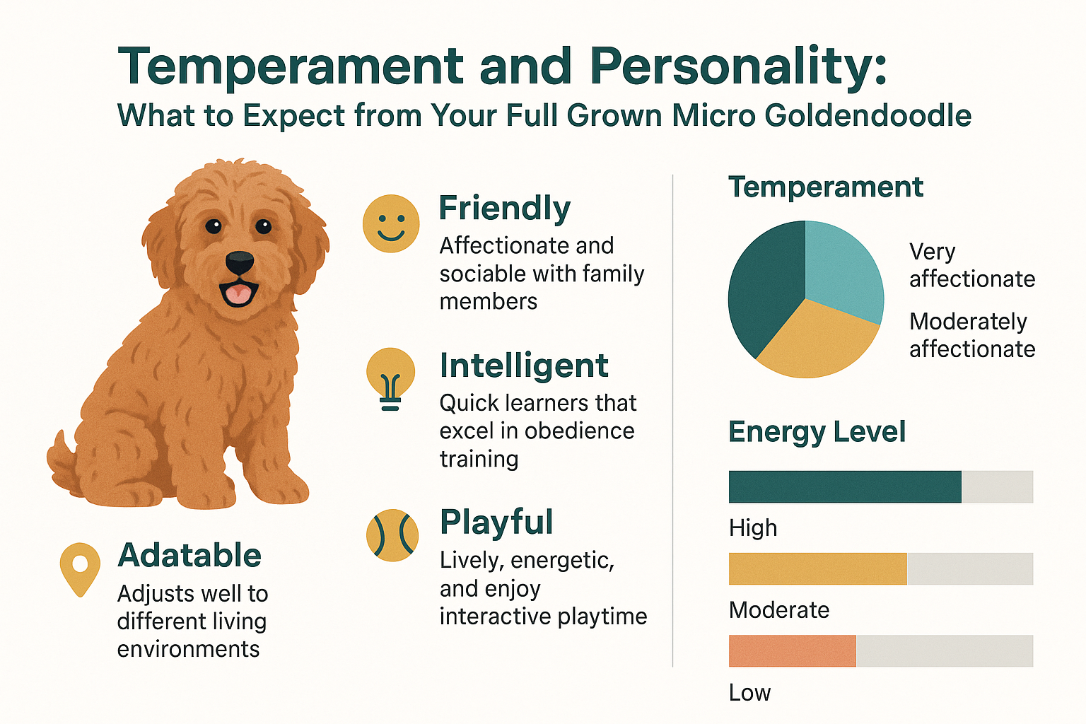 Professional landscape infographic (1536x1024) for article "Full Grown Micro Goldendoodle: Your Complete 2025 Guide to Size, Care, and Findi