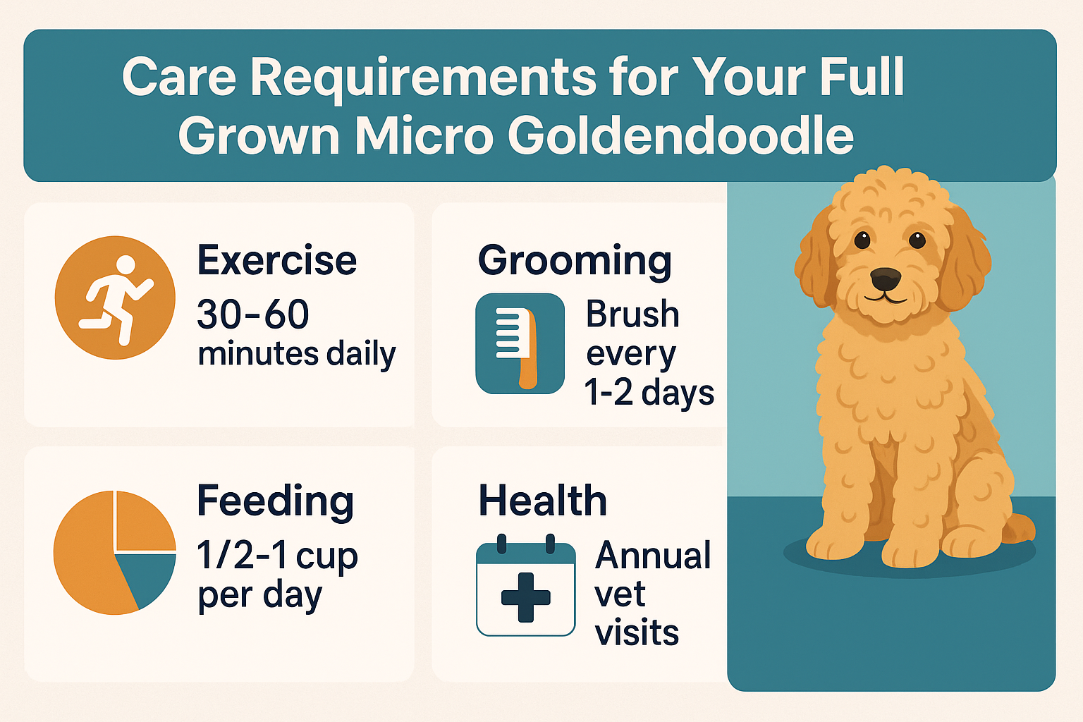 Professional landscape infographic (1536x1024) for article "Full Grown Micro Goldendoodle: Your Complete 2025 Guide to Size, Care, and Findi