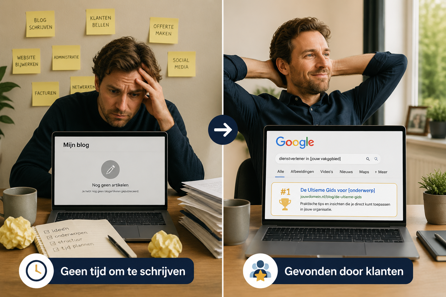 Geen tijd om te schrijven versus gevonden door klanten