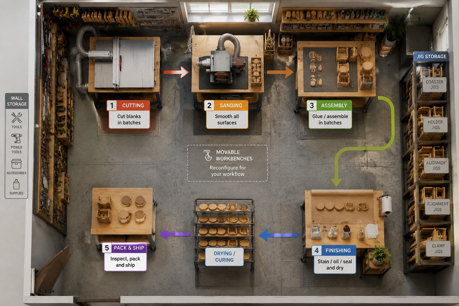 Space-Efficient Layouts for High-Volume Small Project Production