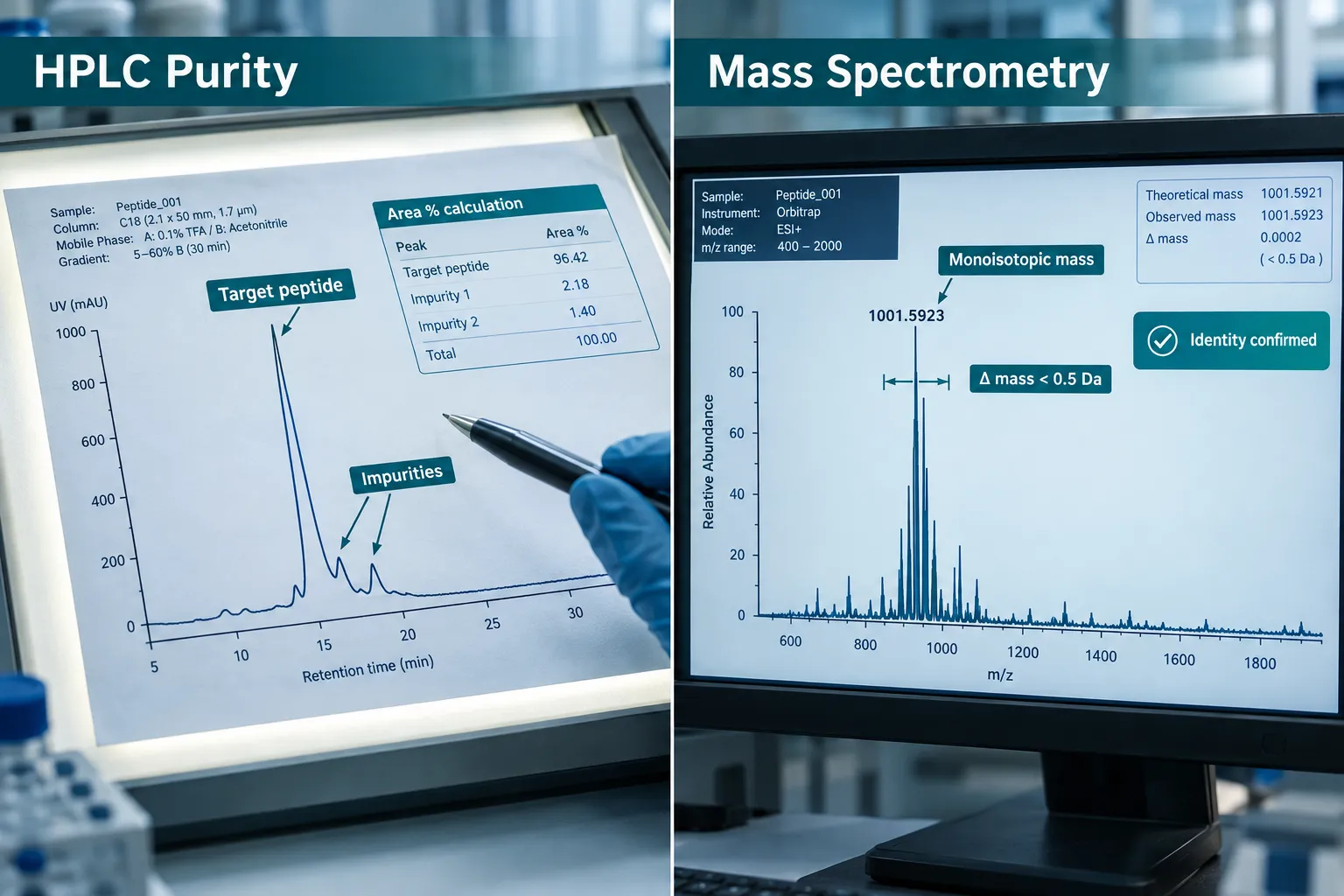 Interpreting HPLC Purity and Mass Spectrometry Data