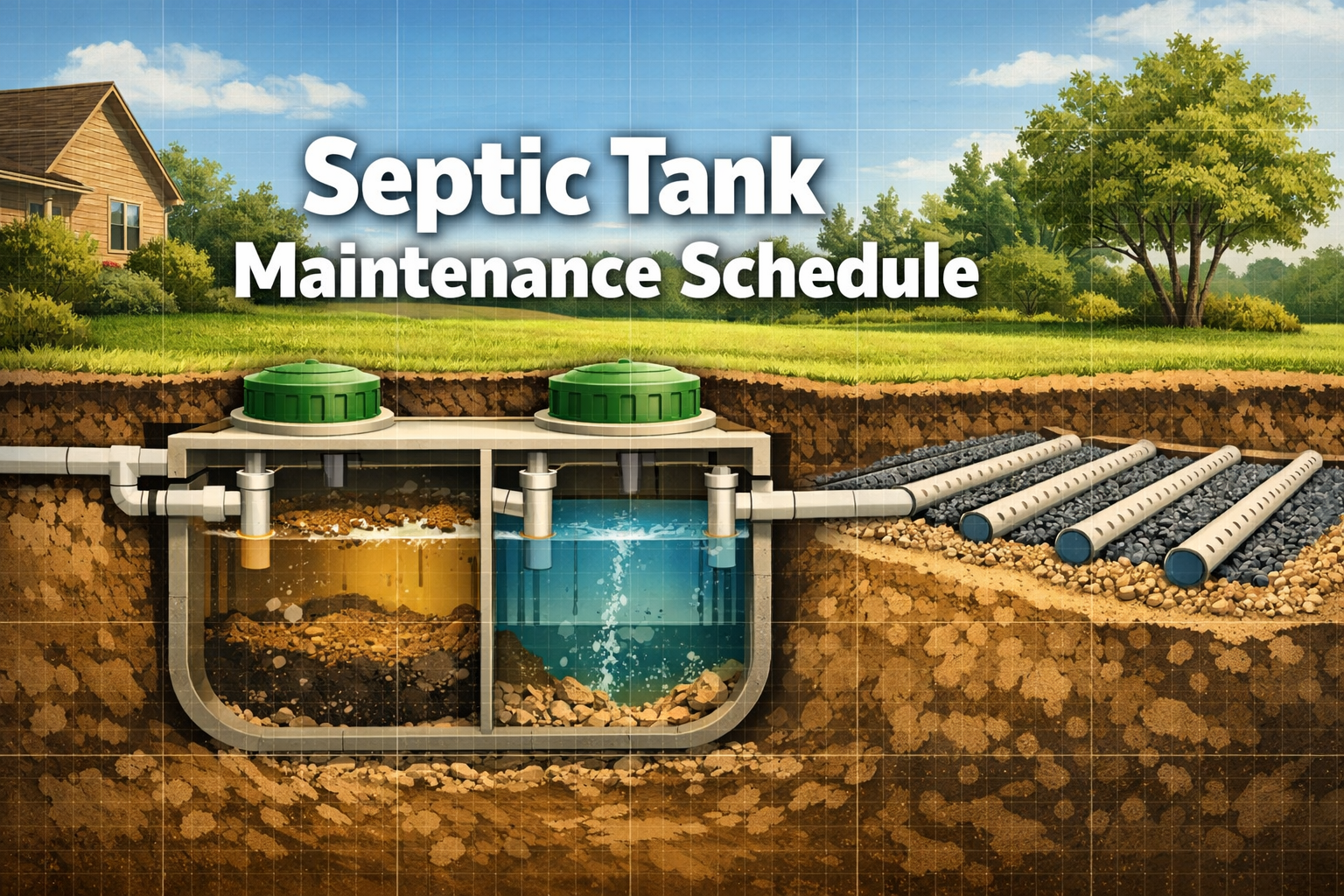 Professional () hero image with 'Septic Tank Maintenance Schedule' in white with dark , positioned in upper third center.