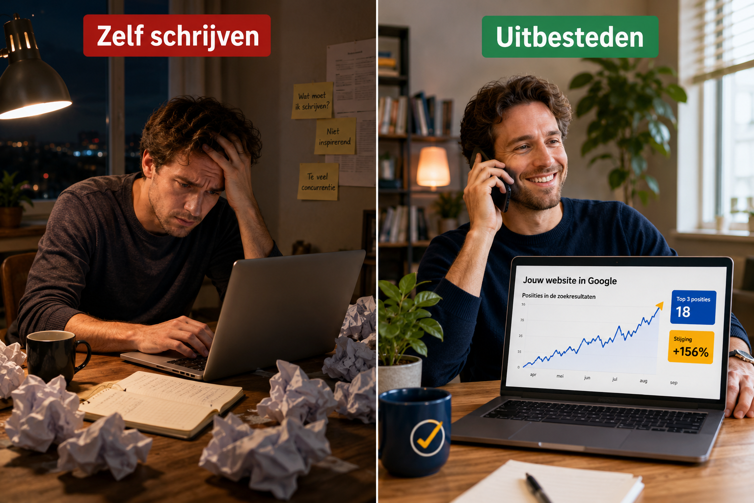 Vergelijking zelf schrijven versus uitbesteden