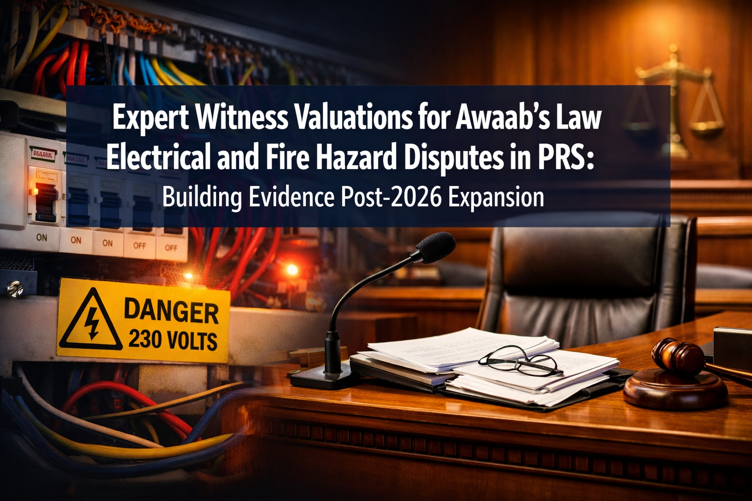 Professional () hero image with 'Expert Witness Valuations for Awaab's Law Electrical and Fire Hazard Disputes in PRS: