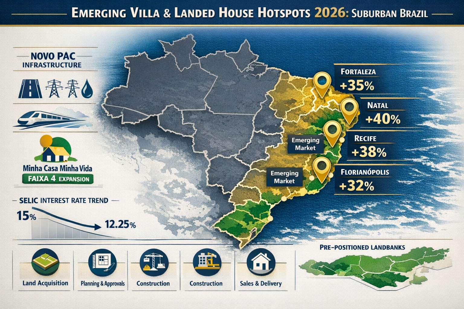 Landscape format (1536x1024) strategic real estate investment map visualization of suburban Brazil showing emerging villa and landed house h