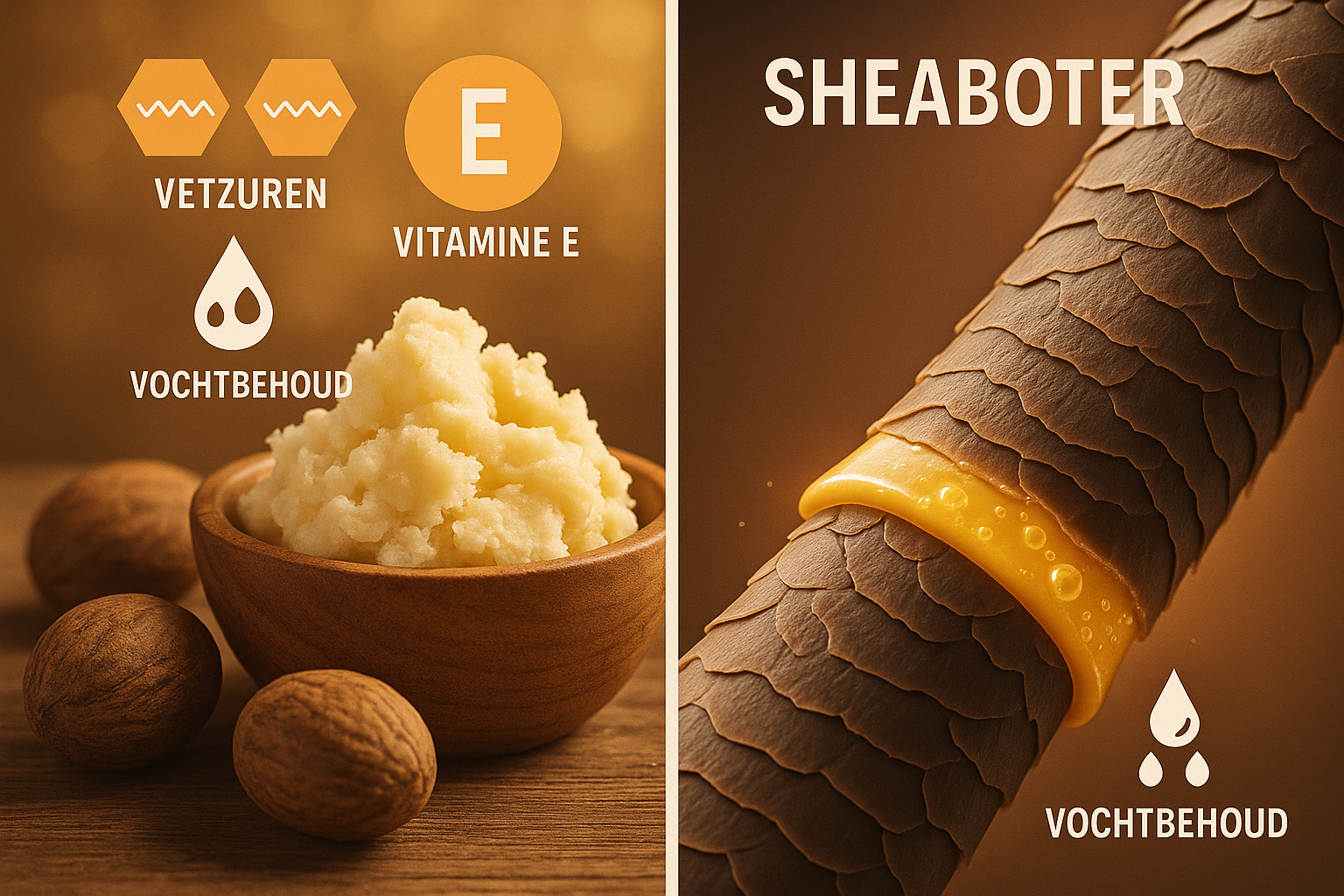 Is Shea Butter Goed Voor Je Haar? De Ultieme Gids voor Gezond en Gehydrateerd Haar 2 Detailed editorial image showing close-up of shea butter's molecular structure and benefits visualization with split-screen composition: lef