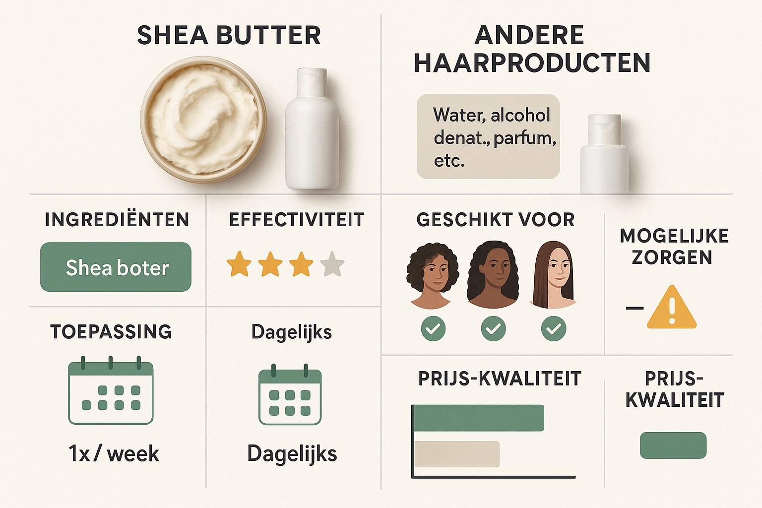 Is Shea Butter Goed Voor Je Haar? De Ultieme Gids voor Gezond en Gehydrateerd Haar 5 Comparison chart visualization showing shea butter versus other hair products with side-by-side product images, ingredient lists highlighted