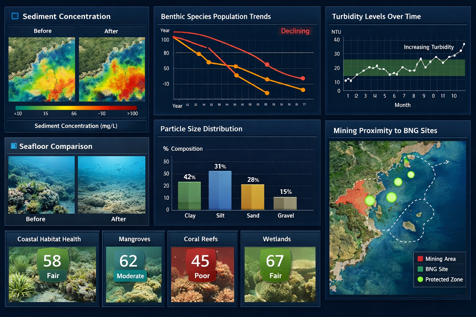 Detailed () image presenting comprehensive monitoring dashboard interface showing multiple data streams: split-screen