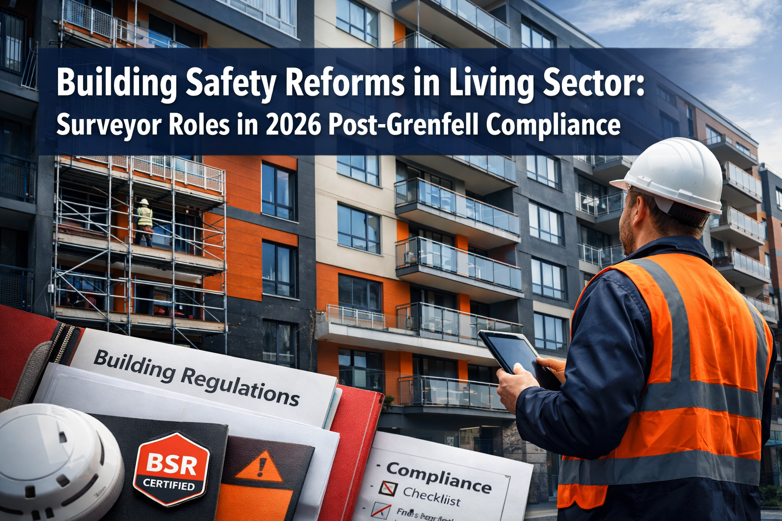Professional () hero image featuring 'Building Safety Reforms in Living Sector: Surveyor Roles in 2026 Post-Grenfell