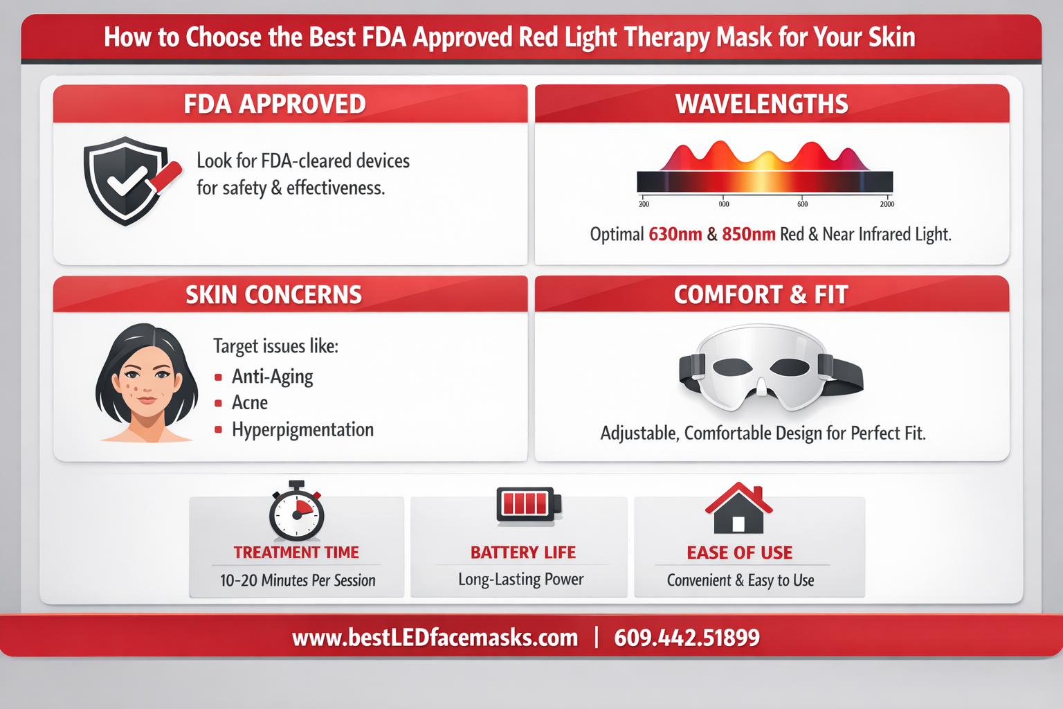 Professional infographic for article "Best FDA Approved Red Light Therapy Mask: The Complete 2026 Guide", section: "How to